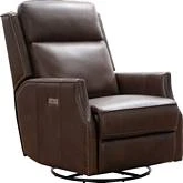 Cavill Swivel Glider Power Recliner w/ Power Head Rest in Walnut Leather